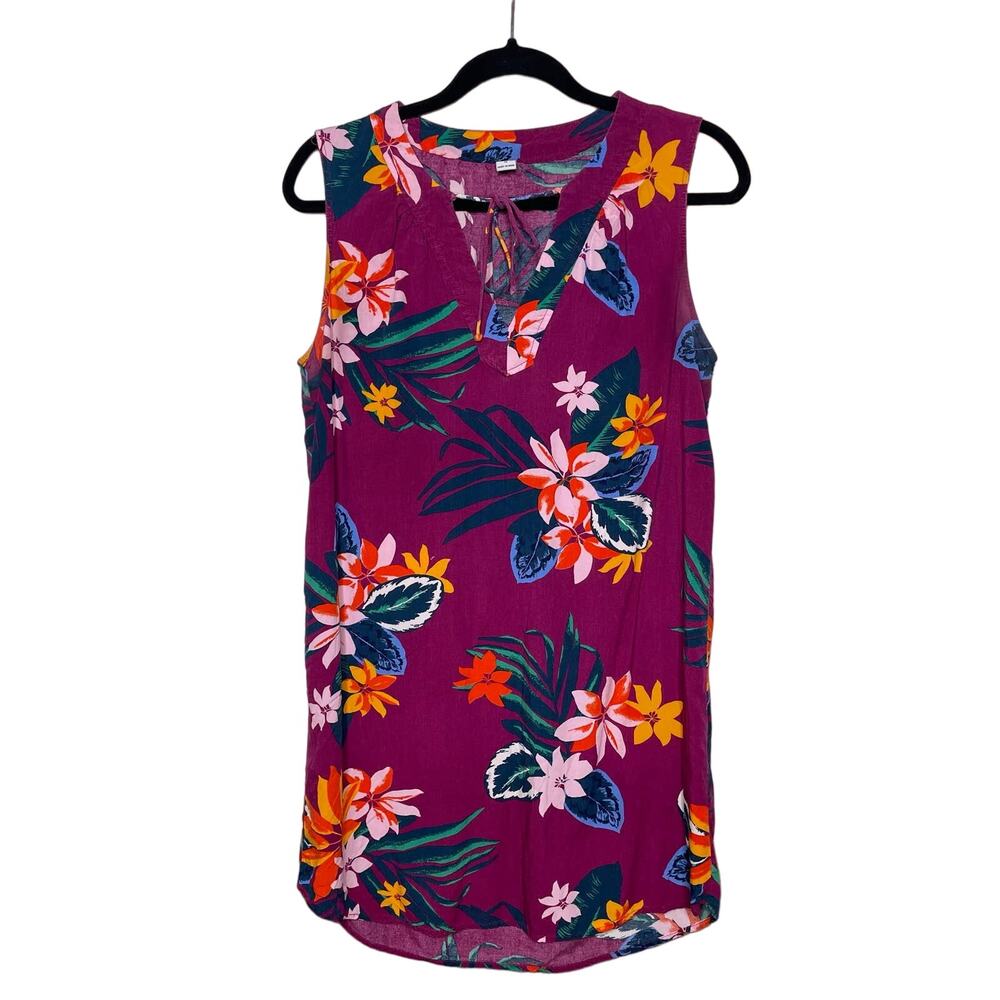 Old Navy Shift Dress Tropical Floral Sundress Sleeveless Tie V Neck Purple M‎